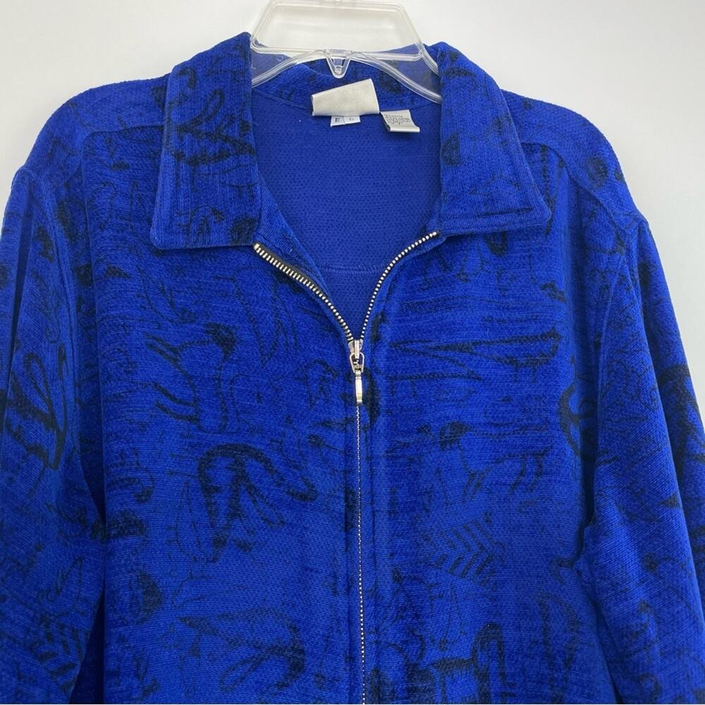 Chico's Design full zip blouse dark blue with black animal/insect/bird size 2 - Picture 2 of 12